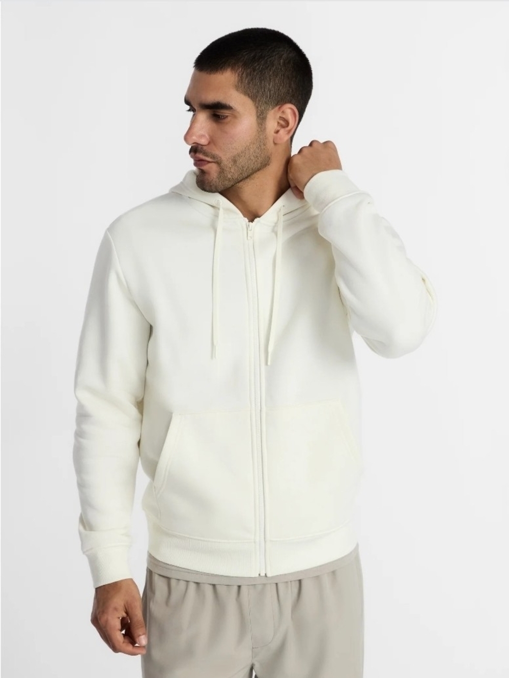 Athletic Works Men’s Full Zip Fleece Hoodie Cream Off-White Size XL NWT